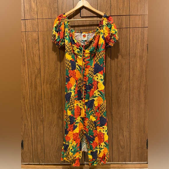 Farm Rio Fruit Salad Square Neck Midi Dress (Sz M) - Picture 2 of 6